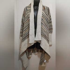 Line Striped Open Front Cardigan Sweater Large Bohemian Cozy Comfy No Closure